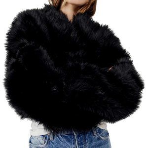 FREE PEOPLE All Night Faux Fur Jacket in Black